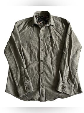 Pladra Button Front Shirt Mens Large Light Brown Cotton Twill Nature Print USA